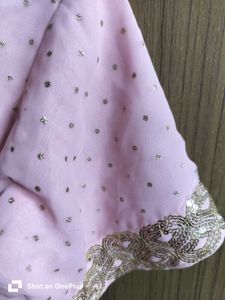 Glitter baby pink festive saree with beaded tassle