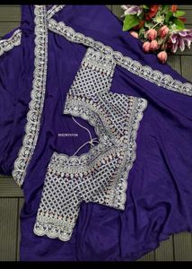 Elegant Blue Saree with Silver Embellishments