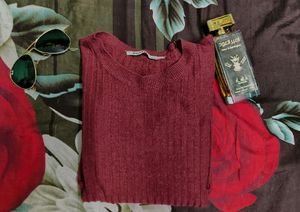 Fitted Maroon Ribbed Winter TOP