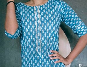 Blue Printed Kurta With Bottomwear(Pyizama)