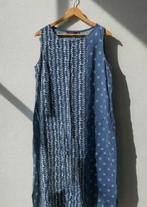 Indigo Ikkat Printed Sleeveless Kurta