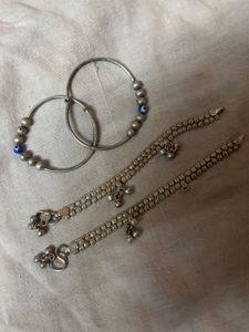 girl kid payal and kada combo real silver