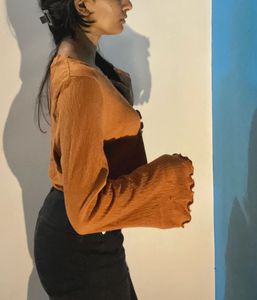 Brown Full Sleeve Crop Top