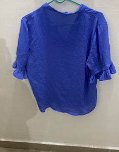 Blue Ruffle Sleeve Top
