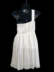 White One-Shoulder Party Dress Stretchy Bust-Waist