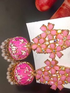Pink Floral Jhumka Earrings