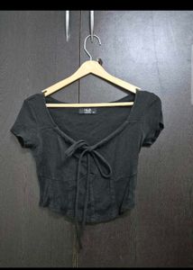 Cute Black Tie-Front Crop Top