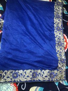 Royal Blue And Grwy Saree