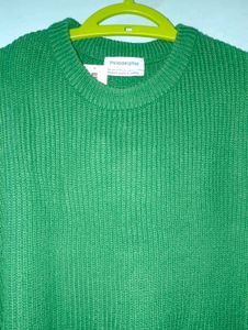 Oversized Rib Knit Emerald Green Crewneck Sweater|