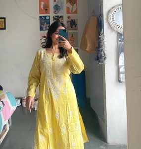 Yellow Embroidered Kurti