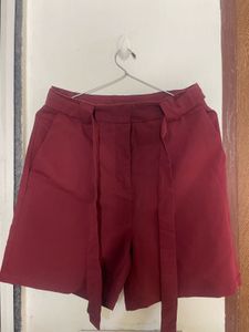 Chic High-Waisted Burgundy Shorts with Tie-Front