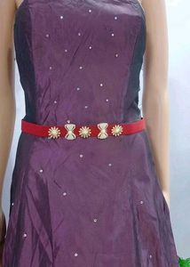 Red Motiffs Studded Waist Belt