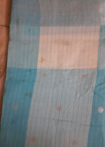 Blue-white Tant Pure Cotton Saree