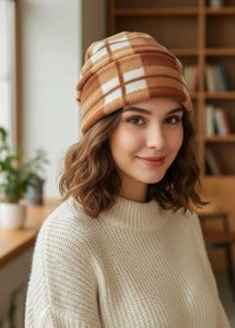 Plaid Fleece Beanie Hat