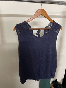 Navy Lace Shoulder Top