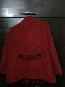 Red Textured Wool Blend Coat