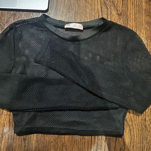 Black Mesh Long Sleeve Top