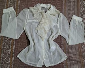 Vintage Cottagecore Lace Ruffle Blouse