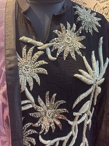 Elegant Black &amp; Neon Pink Embroidered Set