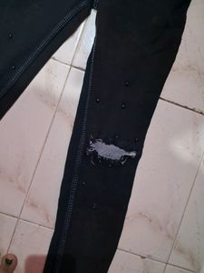 Black Knee Cut Denim