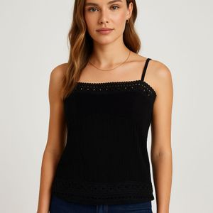 Black Lace-Trim Camisole Top