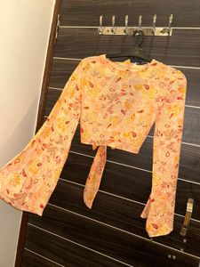 Zara  Floral Tie-Back Crop Top