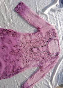 Tie Dry Lavender Chikankari Mirror Work Kurti💜