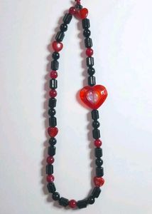 Red &amp; Black Heart Beaded Phone Charm