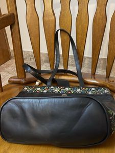 Floral Embroidered Leather Tote Bag