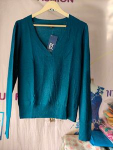 Teal V-Neck Pullover Sweater