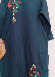 Embroidered Navy Blue Kurta For Women