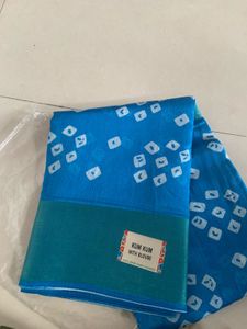 Blue Cotton Blend Saree with Blouse