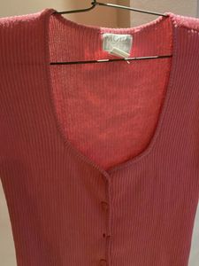 Coral Ribbed Button-Down Top