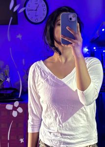 White V-neck Top