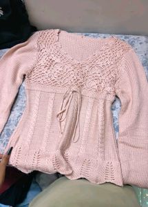 Corset Baby Pink And Purple Argyle Knit Polo Top