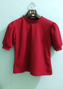 Maroon Ballon Sleeve Top