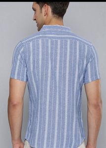 HERE&amp;NOW Men Slim Fit Opaque StripedCubanCollar C