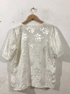 Flower Printed Off White Half Sleeves Shirt
