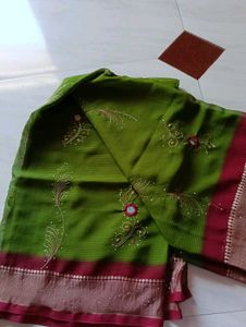 Green Embroidered Saree Maroon Embroidery Sare
