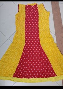Yellow Red Bandhani Kurti