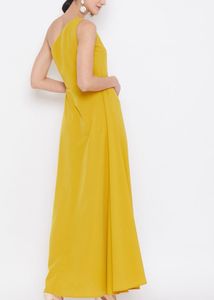 Yellow One-Shoulder Slit Dress