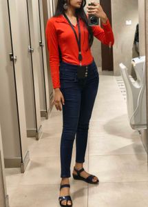 High Waist Dark Blue Skinny Fit Jeans