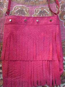 Pink Faux Suede Fringe Crossbody Bag