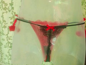 Sexy  Red &amp; Black Lace Thong