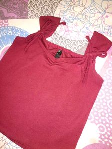 Ruched Lettuce Trim Bowknot Crop Cami Top