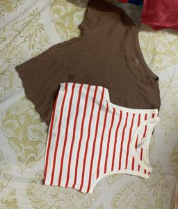 Brown Cut Out Top Red White Stripetop