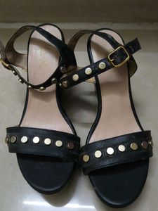 Black Studded Heels Wedges Sandals