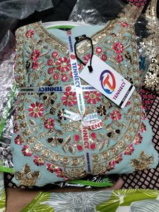 New XL Mint Gold Embroidered Indian Suit