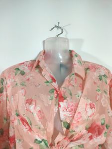 Peach Floral Print Overcoats (Women&#39;s)