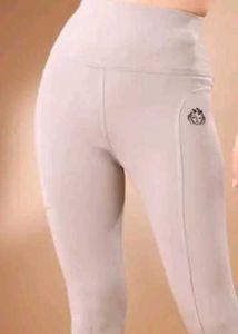 Beige High Waisted Leggings with Pockets